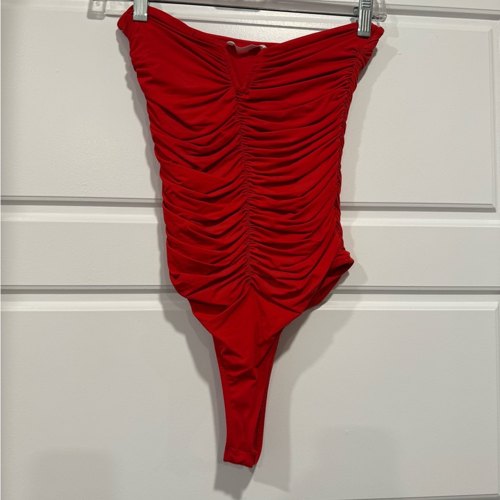 Zara Red Ruched Bodysuit (medium) - Picture 2 of 5